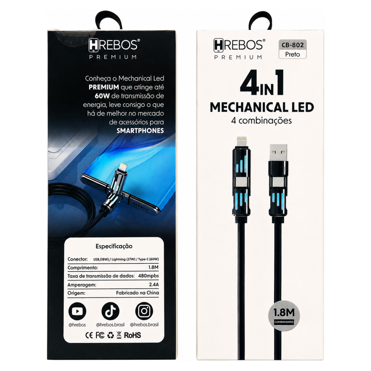 Cabo 4in1 Mechanical LED Black 1.8m foto 2
